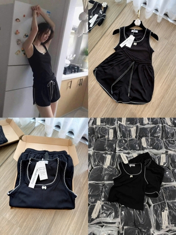 Set1012- Set mặc nhà áo sát nách phối viền trắng kèm quần cộc đen
