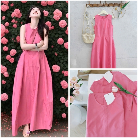 DAM168 -VÁY dài midi sát nách hồng
