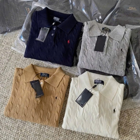 A462-Áo len thừng cổ bẻ 4 màu hàng nhà máy đủ tem mác