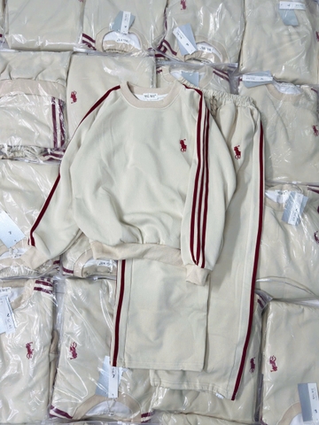 Set781- Bộ nỉ nữ haida màu be sọc đỏ dày dặn