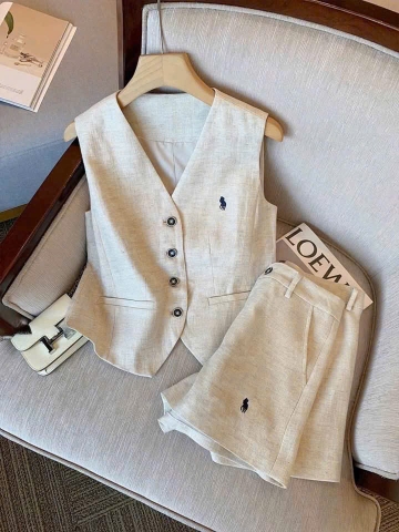 SET1020 -Set áo gile linen phối quần short