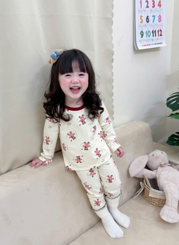 Bt683- Combo 2 bộ thun díp lông dài tay đỏ trắng bé gái