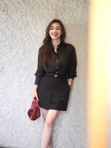 Quan074-Quần váy ngắn xẻ trước 2 màu nâu đen