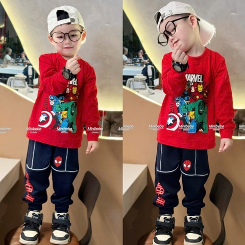 bt717- Bộ Marvel áo đỏ - quần hộp đen viền chỉ
