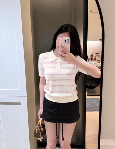 A740-áo len cộc tay kẻ ngang hồng