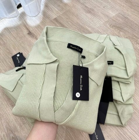 A288- áo len cổ bẻ màu xanh mint chất len nhà máy dệt dày dặn