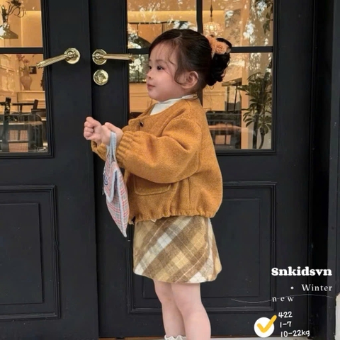 BT827-SEt dạ 3 chi tiết 2 lớp đỏ-vàng bé gái thiết kế