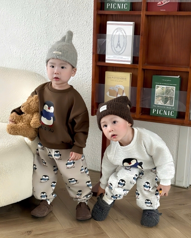 bt695- Bộ chim cánh cụt nỉ hai da phong cách Hàn Quốc