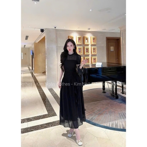 🌿 DAM157- VÁY REN ĐEN LI EO HOA XOÈ 2 LỚP ☘️