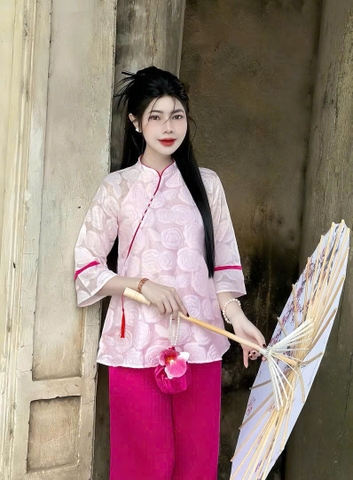 SET441-SET PHÁP PHỤC HOA HỒNG VIỀN 2 LỚP