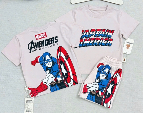 BT158-Bộ áo cotton CAPTAIN màu hồng ruốc mix quần nỉ cua