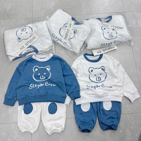 BT733- Combo 2 bộ nỉ bé trai phối màu xanh trắng