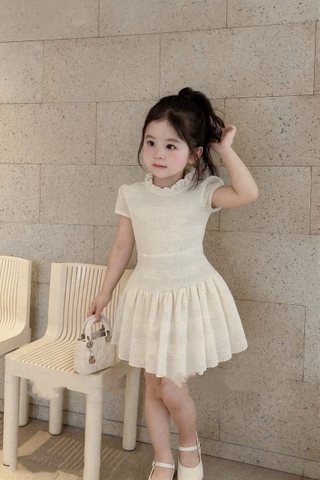 Damkid026- Đầm bé gái 2 lớp dáng đuôi xoè 2 màu