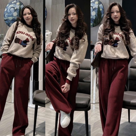 Set861- Set chữ xù phối len tông đỏ