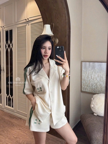 Set723- Set bộ pijama viền be- than chất mì lì hình in