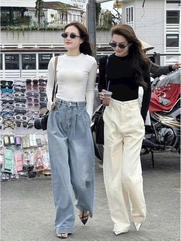 Quan080- Quần jean suông xanh dáng dài 102cm