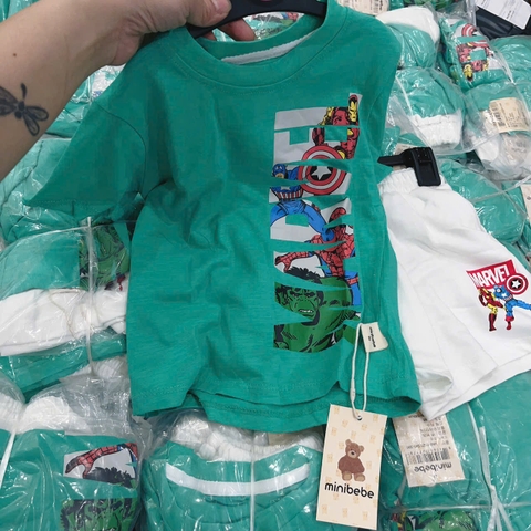 BT162-Bộ cotton xược MARVEL xanh lá mix kèm quần nỉ cua trắng