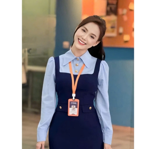 DAM134-Váy midi phối sơ mi liền cúc đồng