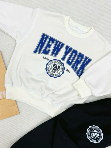 BN145-(8-27kg) Bộ thu đông bé trai dài tay nỉ da cá NY trắng đen VNXK