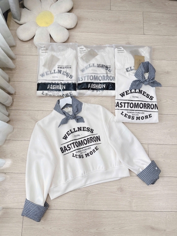 A132-Áo nỉ nữ tay phối kẻ tặng kèm khăn