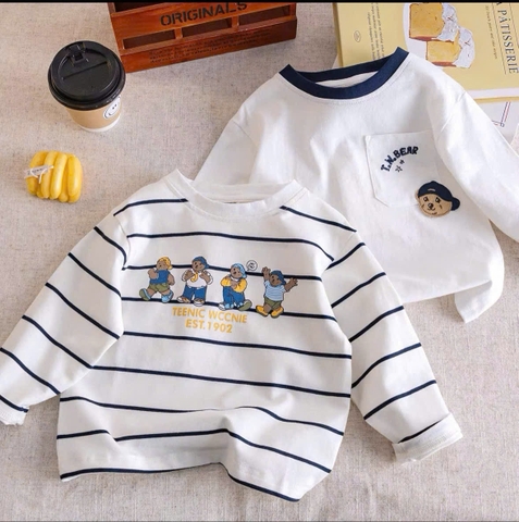 CB387-Combo 2áo cotton zip dài tay trắng trẻ em