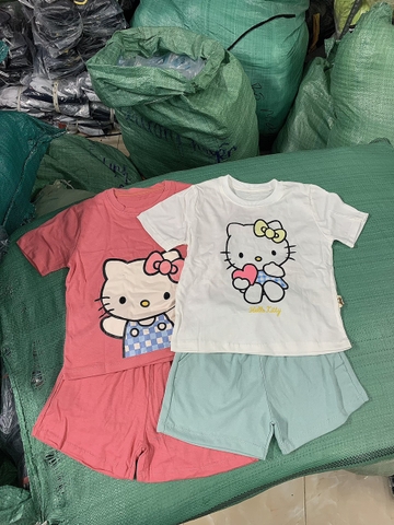 CB120-Cobo 2 bộ HELLO KITTY full cotton hồng trắng VNXK