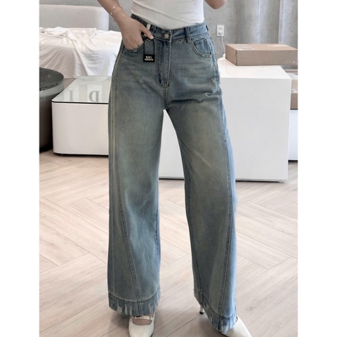 QUAN052-Quần jean suông ống rộng tỉa gấu màu nhạt