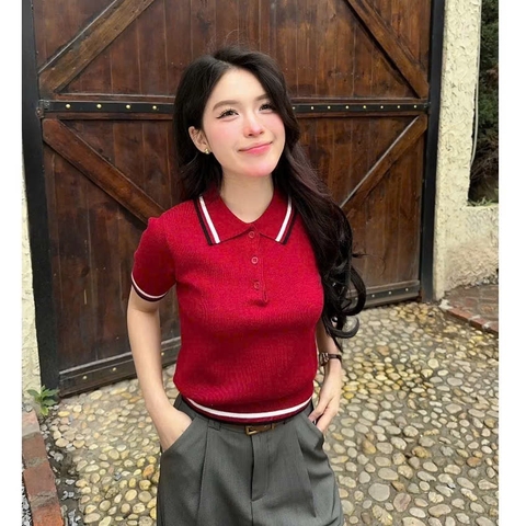 A264- Áo len cổ đức màu đỏ hàng nhà máy full tem