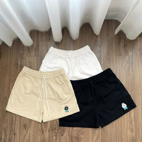 QUAN110-Set 3 quần kaki cộc cạp chun thêu gấu