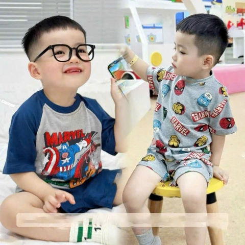CB248-Combo 2 bộ nhện phối xanh,ghi full cotton bé trai