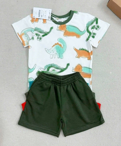 BT321- Bộ khủng long loanh trắng- mix quần cua xanh rêu vây