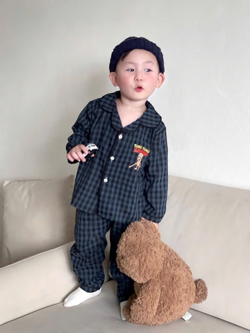 CB374-Combo 2 bộ pijama dài tay bé trai hoạ tiết caro