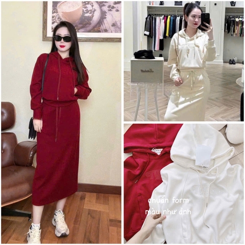 SET438-SET VÁY MŨ BỔ TÚI THÊU 2 MÀU TRẮNG,ĐỎ☘️