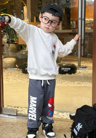 Bt757- Bộ Super hero áo trắng quần chì chất nủ cua bé trai