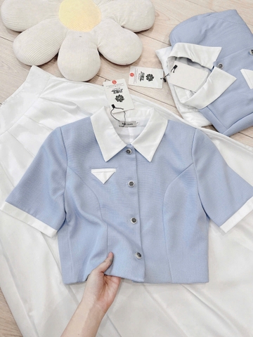 SET394-SET CHÂN VÁY XẾP LI MIXX ÁO WEET XANH  2 LỚP PHỐI CỔ 🌺