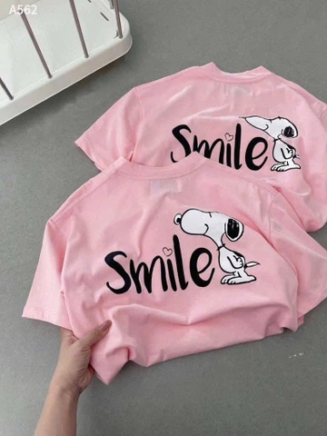 A306- Áo phông Snop smile hồng in dáng suông rộng