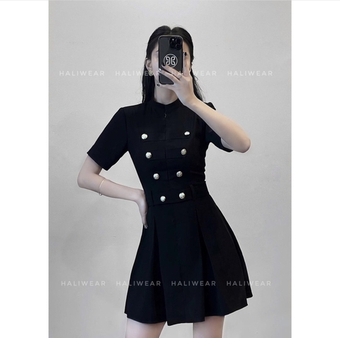 DAM013-ĐẦM ĐEN, TRẮNG  CÚC ĐỒNG CỔ TẦU ĐAI EO💎