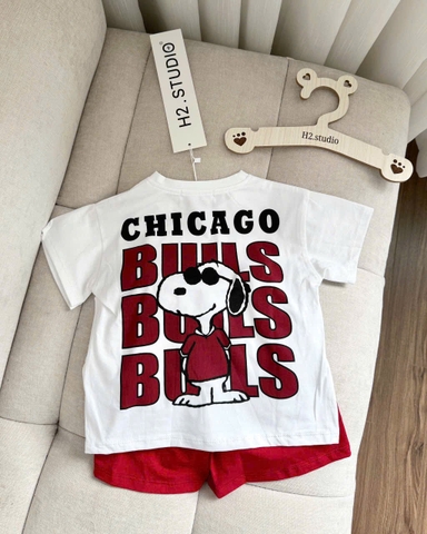 BT489- Bộ CHICAGO áo cotton trắng mix quần cua màu đỏ