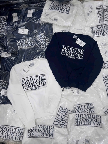 A458- Áo len cổ tròn in chữ xanh-trắng full tem