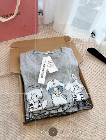 SET913-Set quần áo đôi mẹ con vải cotton cộc màu xám bi