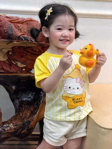 BT919-Combo 3 áo cotton tông vàng in mèo KITTY