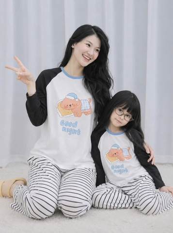 SET1020-Set quần áo đôi mẹ con vải cotton áo cộc quần dài kẻ