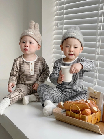 BT657- Bộ áo thun dài tay kẻ ngang trẻ em 4 màu