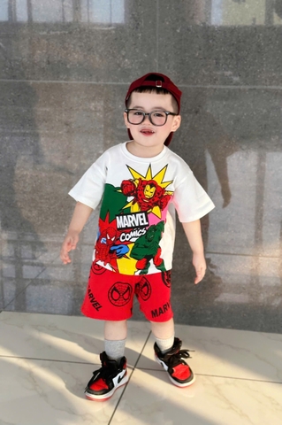 BN089- Bộ thun MARVEL SAO VÀNG bé trai áo cotton mix quần cua
