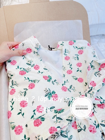 Đầm hoa hồng cổ V 2 lớp đai rời
