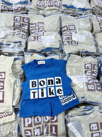 cb307-Combo 2 bộ cotton BONNA TIKE in chư balo be -xanh