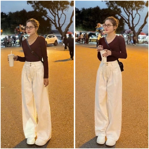 Quan035- quần Jean suông trắng 2 cúc dáng suông dài 100cm