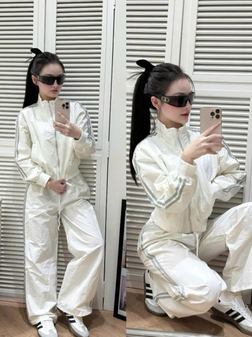 Set774- Bộ gió lụa 2 lớp màu trắng viền bạc chất mềm đẹp