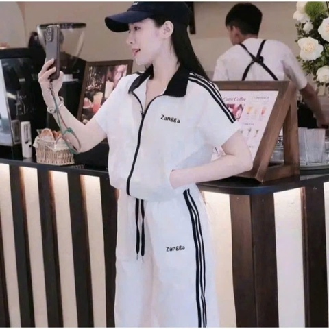 SET731- Set quần áo gió dài tay kéo khoá 2 màu đen trắng