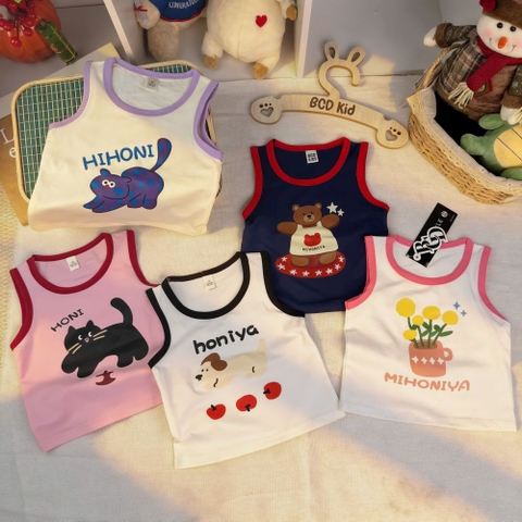 BT892- COMBO 5 áo ba lỗ bé gái chất cotton mát size 8-26kg